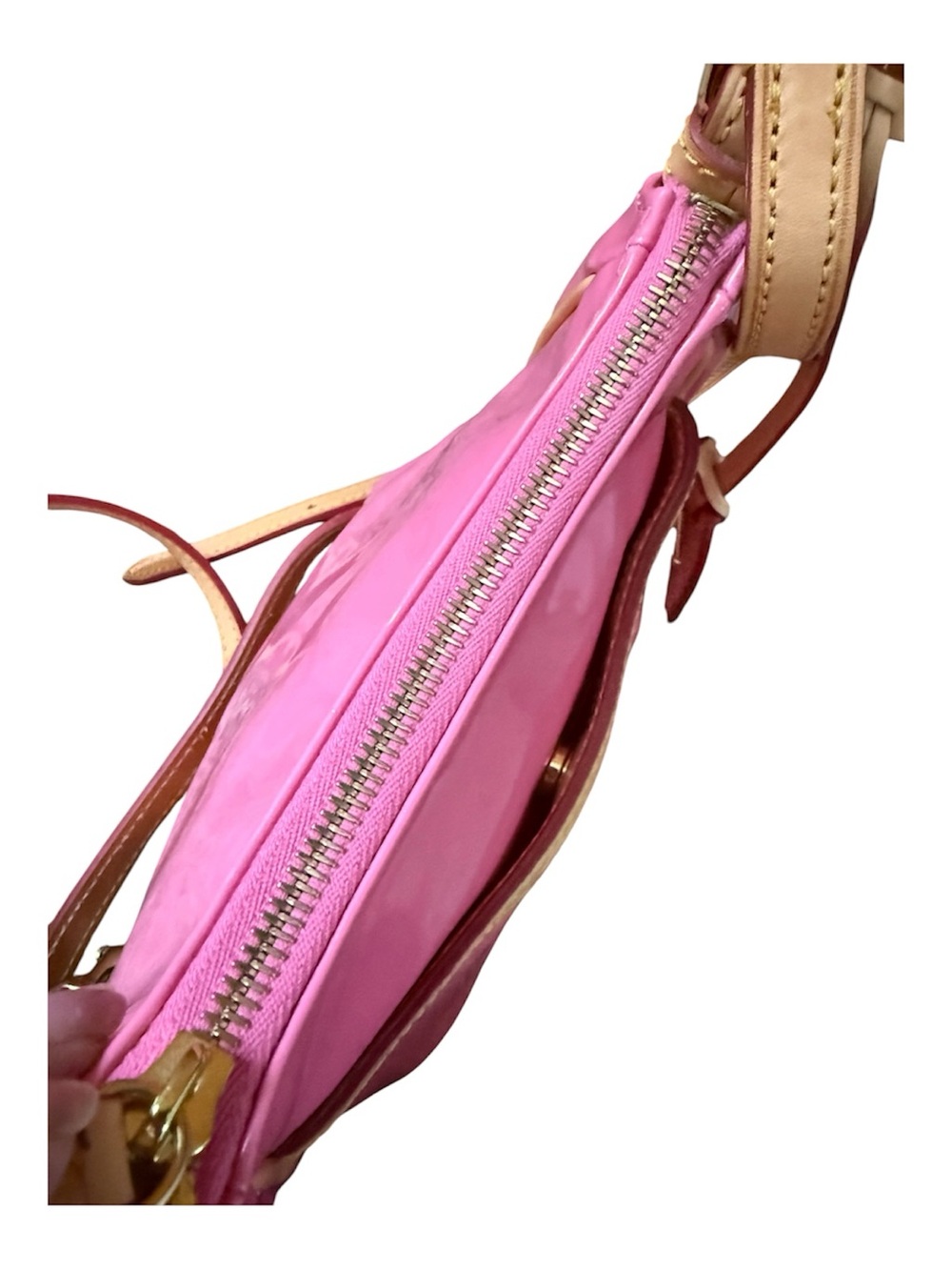 Dooney & Bourke Pink Patent Crossbody with Tan Trim - Picture 8 of 13